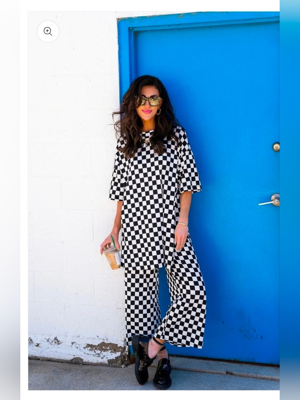 Dressed in LALA Black & White Checkerwide Leg Pants Set